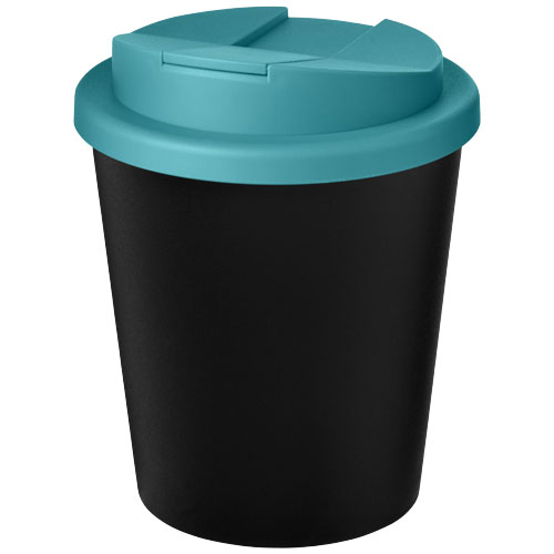 Gobelet recyclé personnalisé Espresso Eco 250 ml anti-déversement Americano® Noir et Bleu aqua